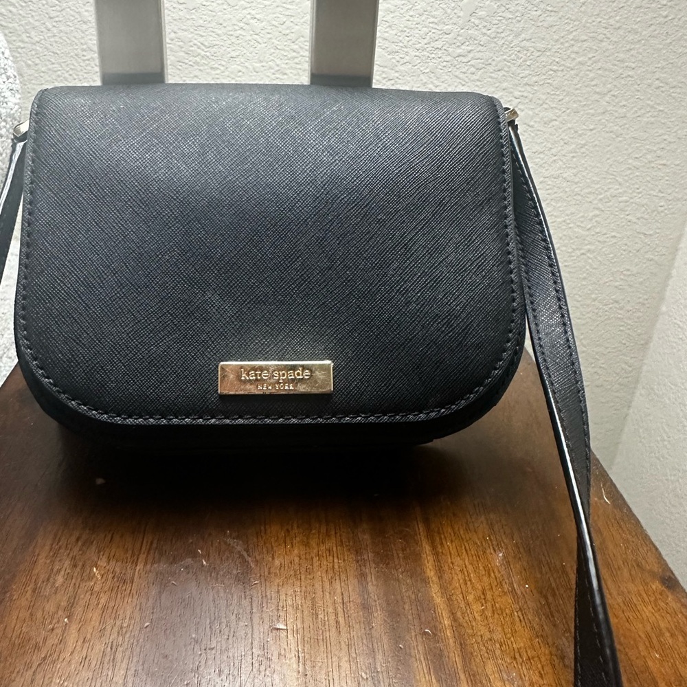 KATE SPADE  Laurel Way Carsen Black Saffiano Leather Flap Crossbody Small Bag